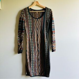 PERUVIAN CONNECTION S Knit Sweater Dress Floral Pima Cotton Southwestern Sheath